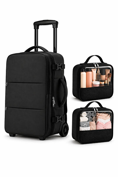 woys ΣΕΤ 3 ΤΕΜΑΧΙΩΝ Σακίδιο Πλάτης με 2 Ρόδες και Τροχούς - Μαύρο Σακίδιο Ταξ...