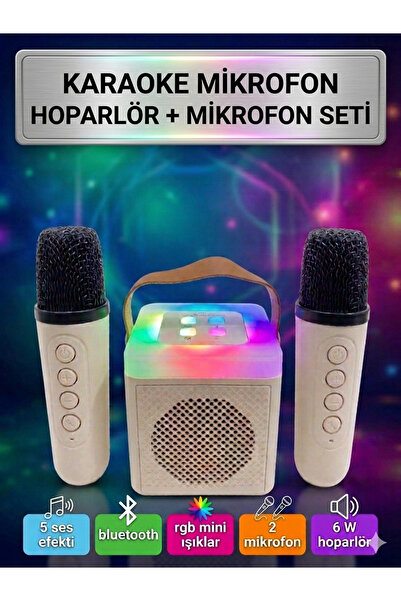 çınaroğlu avm 2 Mikrofonlu Karaoke Bluetooth Hoparlör Rgb Led Işıklı 5 Efektl...