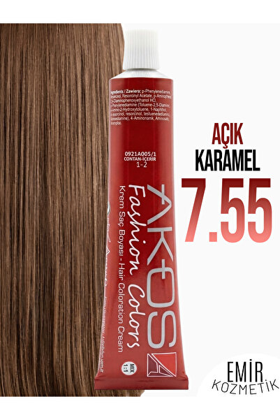 AKOS Yoğun Etkili Saç Boyası 60ml - Açık Karamel 7.55 + Pierra oksidan 60ml