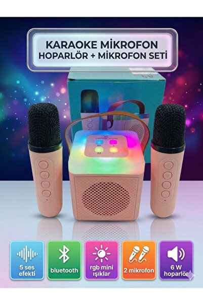 çınaroğlu avm 2 Mikrofonlu Karaoke Bluetooth Hoparlör Rgb Led Işıklı 5 Efektl...