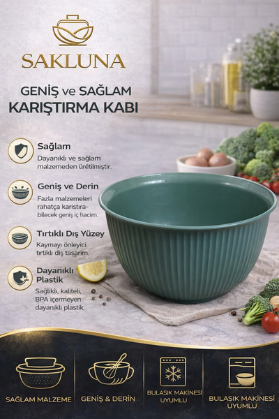 SAKLUNA وعاء مطبخ متعدد الاستخدامات سعة 3000 مل |   وعاء خلط صحي خالٍ من مادة...
