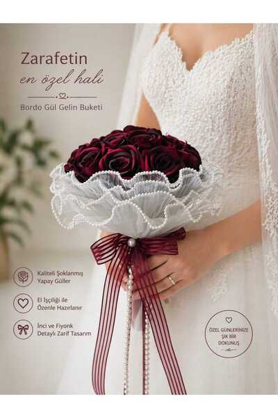 Acarflowers BORDO TÜLLÜ GELİN BUKETİ