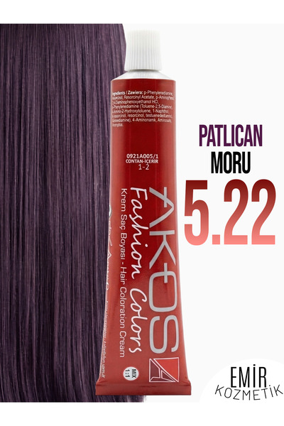AKOS Yoğun Etkili Saç Boyası 60ml - Patlıcan Moru 5.22 + Pierra oksidan 60ml
