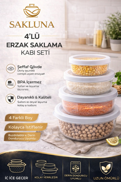 SAKLUNA مجموعة من 4 حاويات تخزين |   100 مل + 250 مل + 500 مل + 900 مل مجموعة...