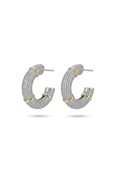 h&b design jewel أقراط دائرية من الفولاذ بلونين