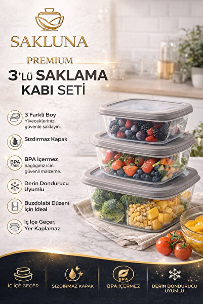 SAKLUNA Set of 3 Storage Containers with Lids |   Healthy and Hygienic Food P...