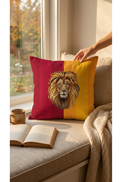 Talia Home Husă de pernă decorativă din 3 piese cu tematică de leu roșu galbe...