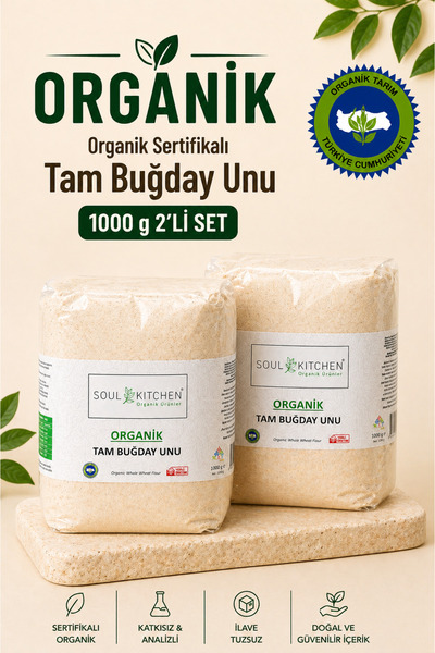 Soul Kitchen Organik Ürünler Organik Sertifikalı Tam Buğday Unu 1000 g 2’li A...