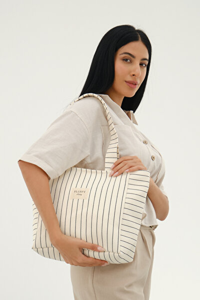 MUTE BAG Ριγέ τσάντα από καμβά / Γυναικεία τσάντα ώμου (40 * 28) (Λαβή 60 εκ.)