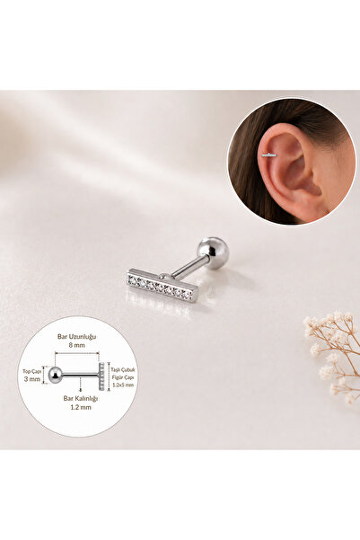 Heppii Cerrahi Çelik Düz Çubuk Tragus Piercing Helix Kıkırdak Anti Helix Silv...