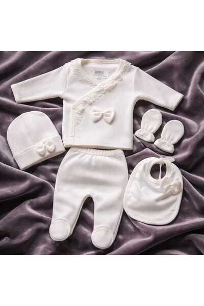 Sema Baby Raporlu Fiyonklu 5'li Set Beyaz