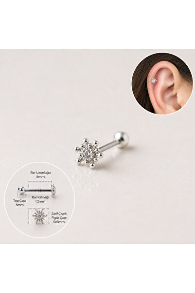 Heppii Zarif Çiçek Helix Piercing Kıkırdak Cerrahi Çelik Gümüş Renk