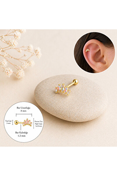 Heppii Hologram Taşlı Prenses Tacı Kıkırdak Piercing Helix Lob