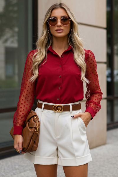 armonika Γυναικείο Μπορντό μανίκι τούλι πουκάμισο ARM-20K001068