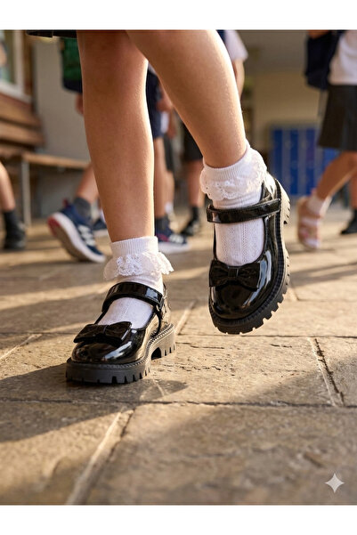 nuh kids Crna traka, lakirana koža, dnevne ortopedske balerine za devojčice