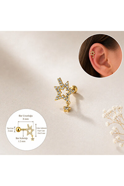 Heppii Cerrahi Çelik Yıldız Helix Piercing Kıkırdak Gold Renk