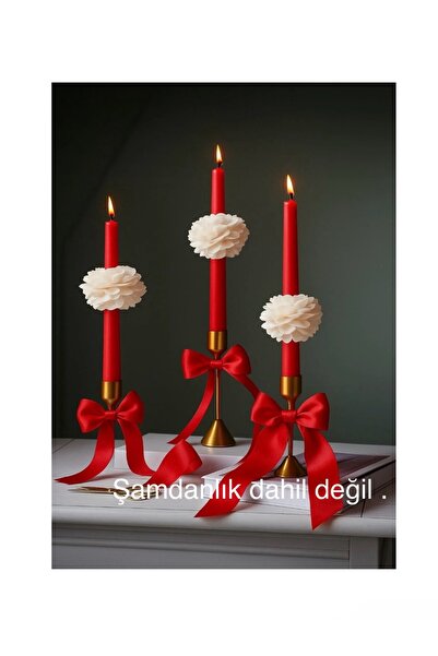 Loş Dükkan Gül Motifli 3 lü Kırmızı Şakayıklı Şamdan Mumu (şamdanlık yok)