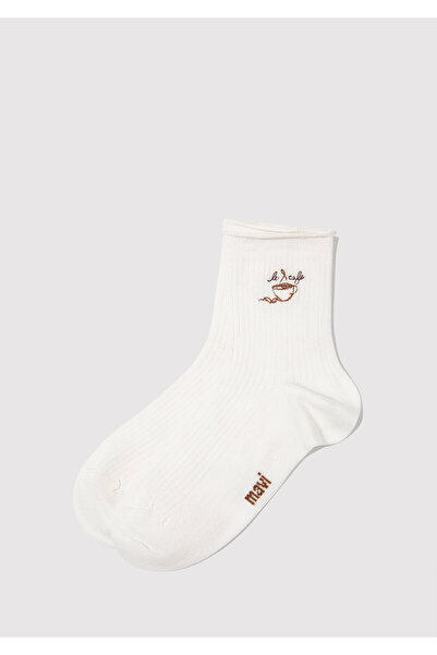 Mavi Ecru Socks with Embroidery Detail 1913868-20814