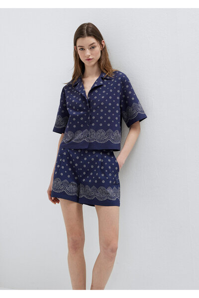 Mavi Πουκάμισο σε θαυμαστικό μπλε χρώμα με έθνικ στάμπα, χαλαρή εφαρμογή / άν...