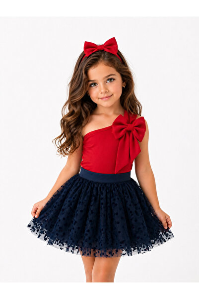 leora kids store Kız çocuk tül detaylı 3 parça set