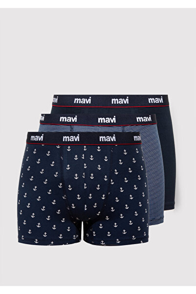 Mavi Τριπλό Σετ Μπόξερ με Στάμπα σε Σκούρο Μπλε 0912348-30717