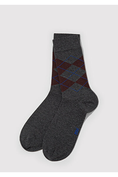 Mavi Anthrazitfarbene Socken mit Baklava-Muster 0912345-24398