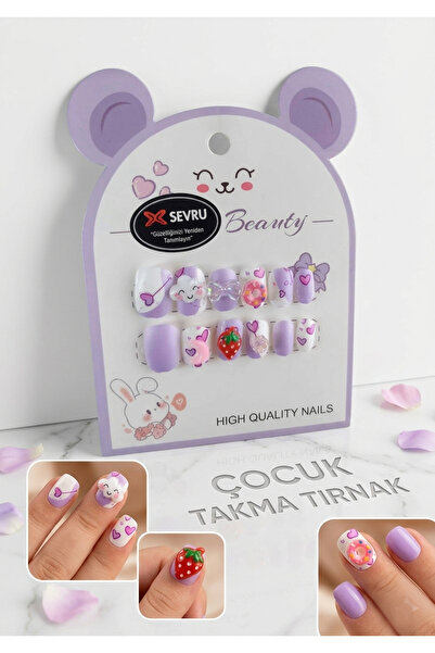 SEVRU Çocuk Takma Tırnak, Yeni Desenli 12'li Çocuk Takma Tırnağı & 24'li Pro ...