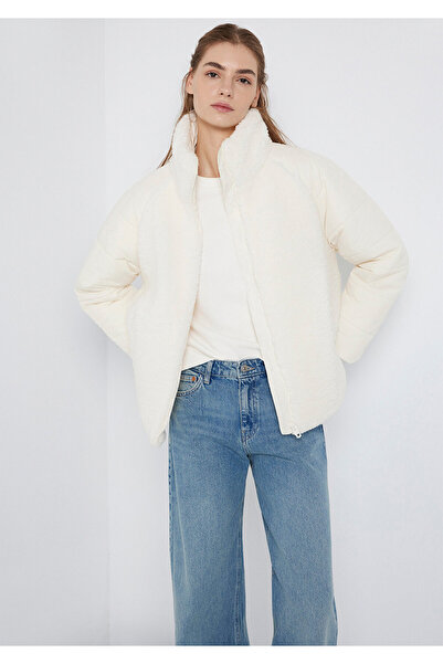 Mavi High Collar Ecru Sherpa Jacket Loose Fit / Relaxed Comfortable Cut 11108...