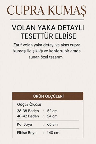 merve ada design Cupra Kumaş Volan Yaka Detaylı Tesettür Elbise İNCE ASTARLI