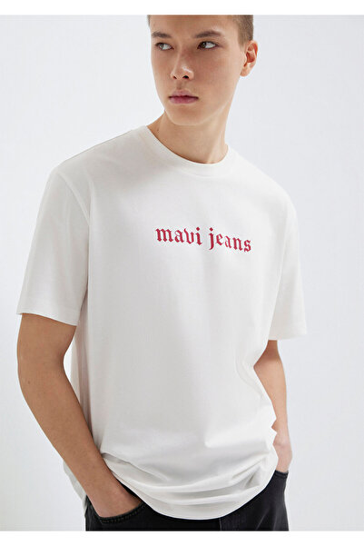 Mavi Jeans Bedrucktes Ecru-T-Shirt Loose Fit / Lockerer, bequemer Schnitt 061...