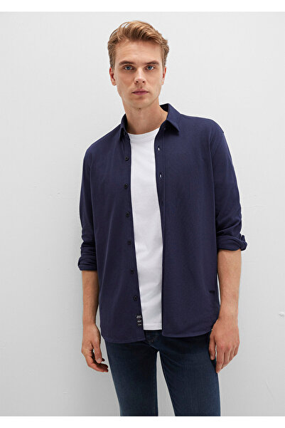 Mavi Marineblaues Herrenhemd M0211660-86415 aus Wabenstoff