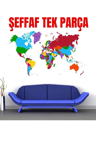 KT Decor Παγκόσμιος Χάρτης Αυτοκόλλητο Τοίχου για Σαλόνι και Γραφείο 3xl Gian...