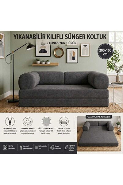 Model Concept Katlanabilir Sünger Yatak 3'lü Koltuk Olabilen Yer Yatağı Yıkan...