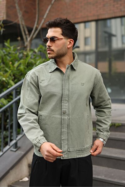 LTC Jeans Ανδρικό κανβάζ μπουφάν χακί με κανονικό φερμουάρ και κουμπώματα