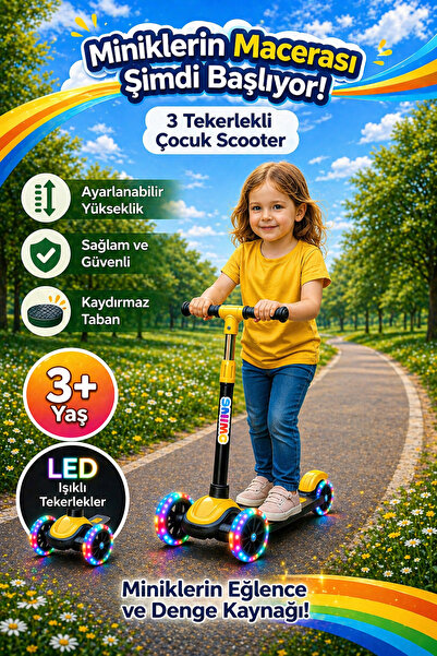 hak-iş oyuncak Swing Işıklı 3 Tekerlekli Scooter Sarı