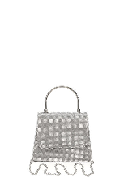 GÖNDERİ(R) Βραδινή τσάντα φόρεμα με μακριά αλυσίδα από ασημί πέτρα και λουράκ...
