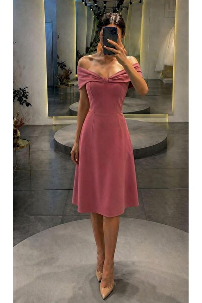 Modafeminen Φόρεμα από ύφασμα κρεπ με γιακά Madonna 58928 Αποξηραμένο τριαντά...