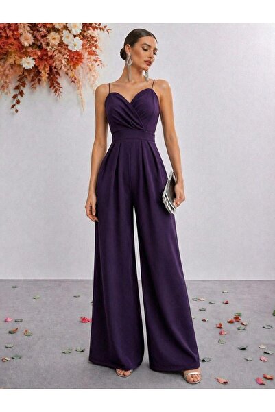 pelinzen Εισαγόμενη φόρμα από ύφασμα κρεπ με φαρδιά μπατζάκια και τιράντες ΜΩ...