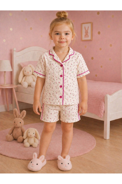 MiniBou Kız çocuk Çiçekli Pamuklu Alt Üst Pijama Takımı