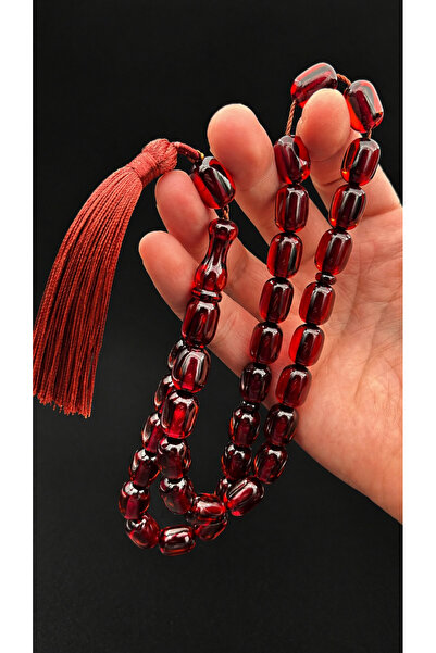 Cemhan Göksal Fire Amber Prayer Beads 11X15 mm Burgundy Capsule Cut Ottoman T...
