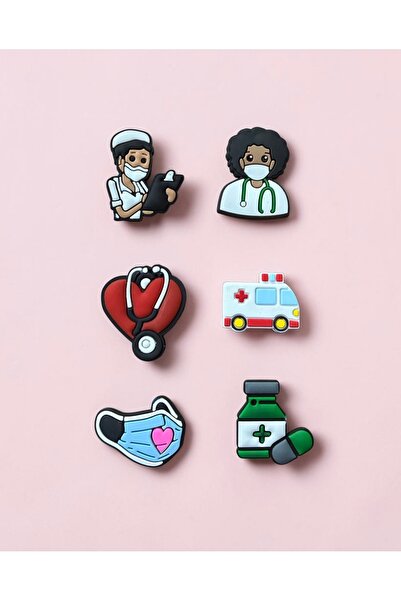 Buki'nin Atölyesi Jibbitz Terlik Süsü Sağlık Serisi 6 Lı Set Hemşire,Ambulans...