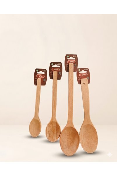 AHER 100% Natural Wooden Spoon Set of 4 – Chemical-Free, No Varnish, Healthy Kitchen Spoon Set