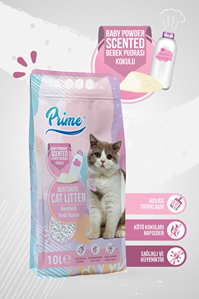 Prime Bentonit Bebek Pudralı Kokulu Topaklaşan KALIN Kedi Kumu 10 Lt