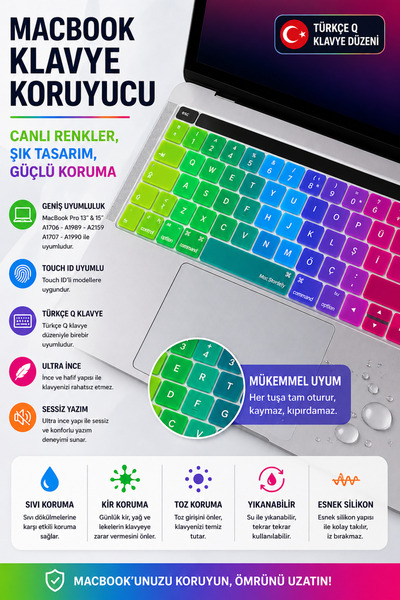 Mcstorey Apple MacBook Pro 13.3 15.4 İnç A1706 A1989 A2159 A1707 A1990 Uyumlu...