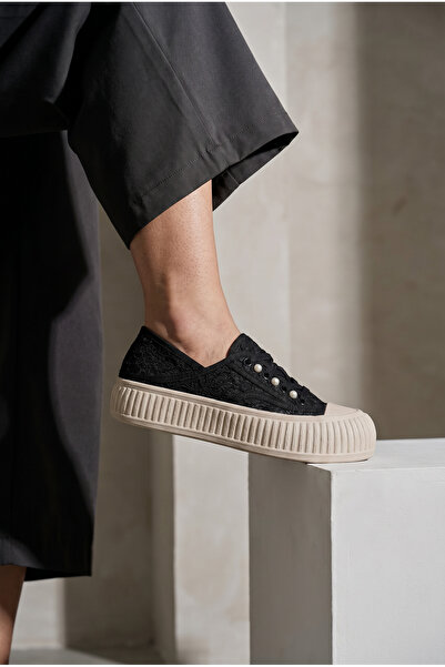 inizio Siyah Dantel Kadın Sneaker EW1022