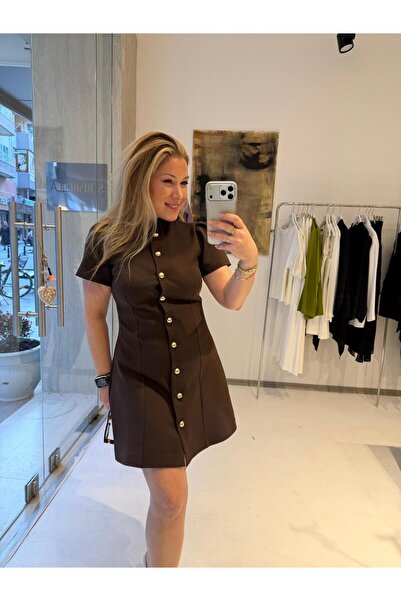 Serpirella Butik Κοντό φόρεμα με μανίκια μπαλόνι και χρυσά κουμπιά