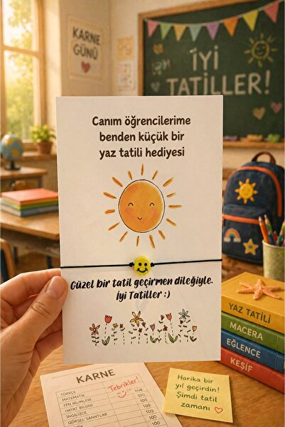 Emtory Home 10 Adet Yaz Tatili Emoji Bileklik Hediye - Kuşe Kartlı - Okul Hed...