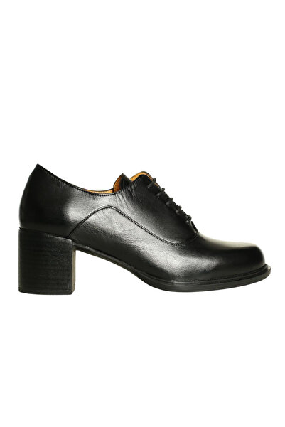 Platin Black Leather Women's Lace-Up Heeled Shoes
