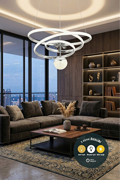 Lzy Avize Store Kıvrımlı Çember Toplu 3 Renkli Sarkıt Led Avize Salon Avize