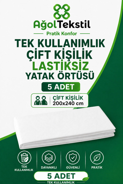 ağol tekstil Tek Kullanımlık Yatak Örtüsü Çift Kişilik Lastiksiz – 200x240 Cm...